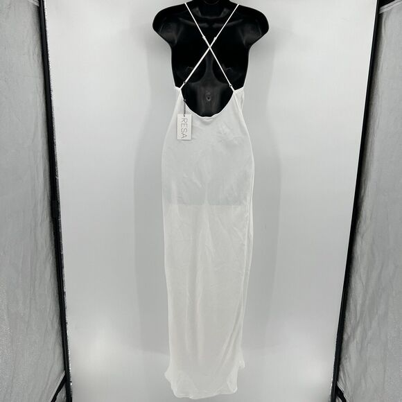 RESA Camille Slip Maxi Dress White Ivory Leg Slit Criss Cross Straps Size XS NWT - Picture 7 of 11